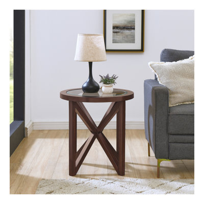 Table basse moderne simple en verre, table basse en verre trempé et base en bois massif