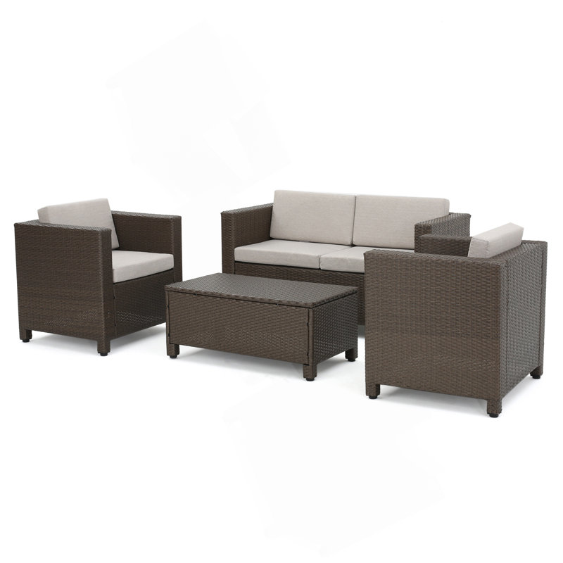 Puerta 4Pc Set, Gray Cushion/Brown Frame