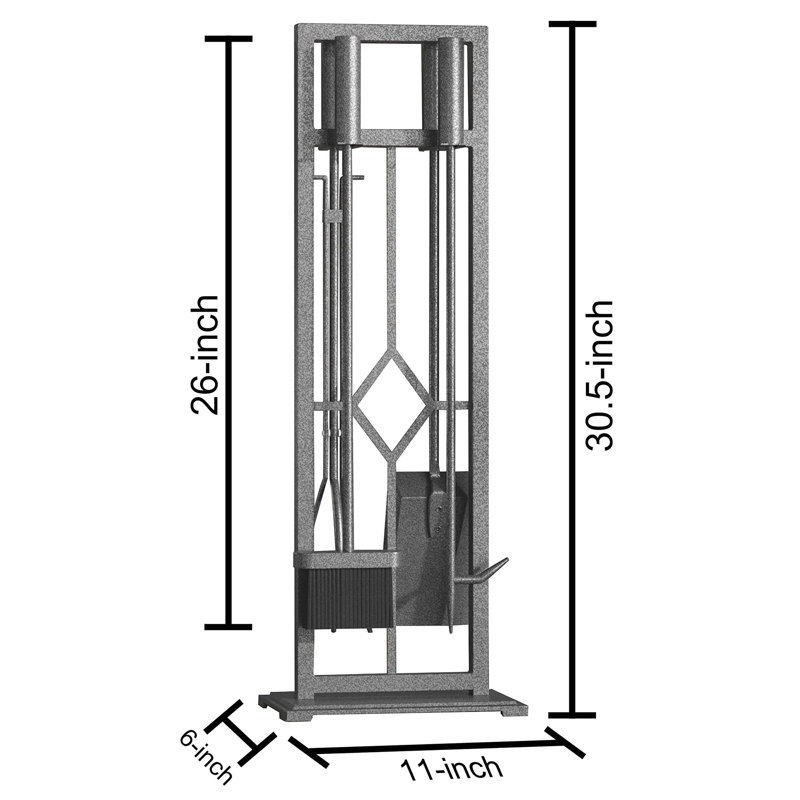 Ensemble de 5 outils de foyer en fer forgé, Étain