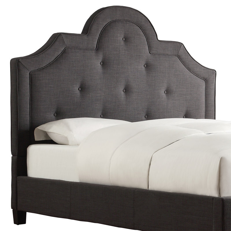 Lit tapissier capitonné standard Trevoux, Lin gris foncé chiné, Très grand