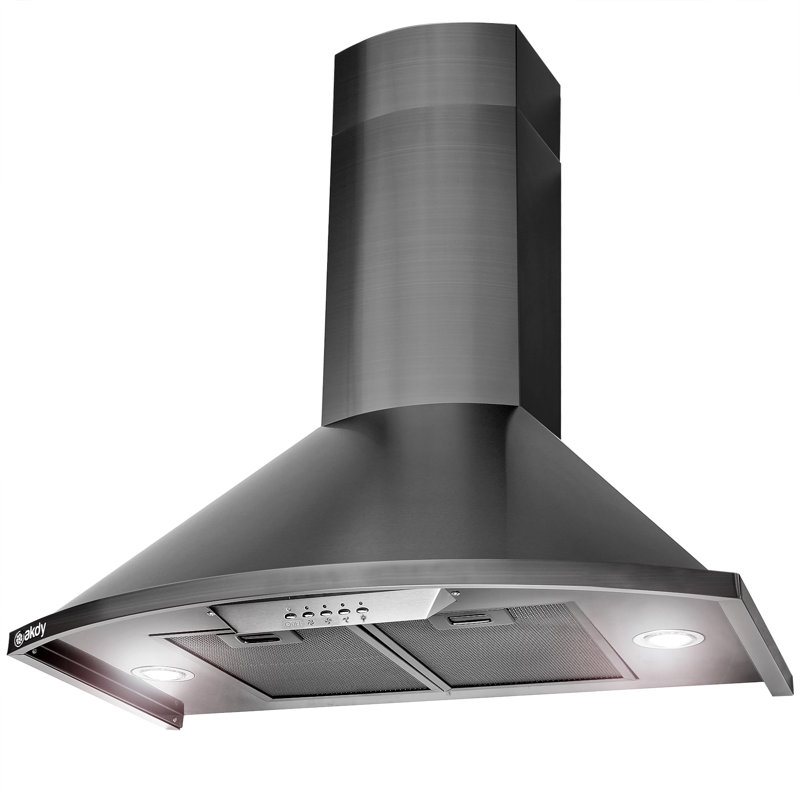 Hotte murale convertible 30 pouces en acier inoxydable noir 343 CFM