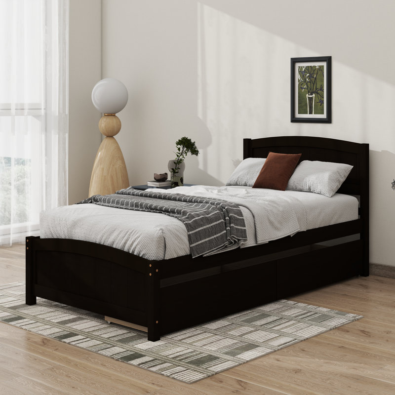 Lit plateforme simple avec deux tiroirs, Espresso