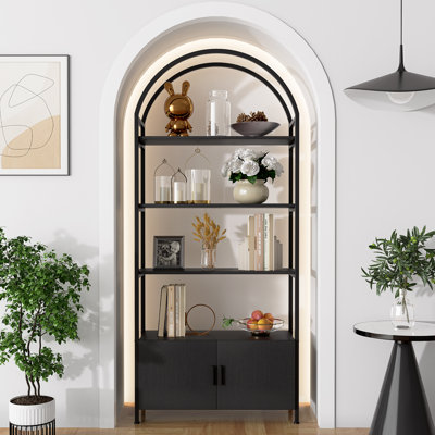 Modern Arched Bookshelf With Doors - Stylish And Versatile Shelving Unit