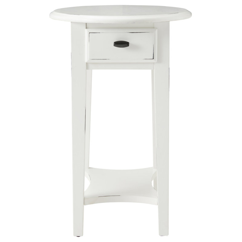 Oval Solid Wood Side Table, White