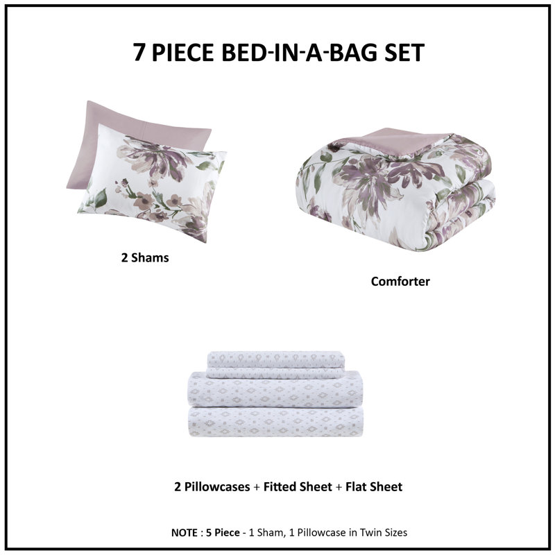 California King Gray Floral Microfiber Bed in a Bag Set