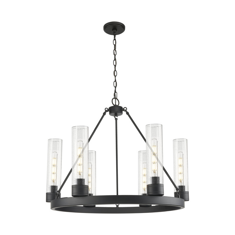 Lustre 6 lumières avec abat-jour Scherer, Grainé, Nickel poli