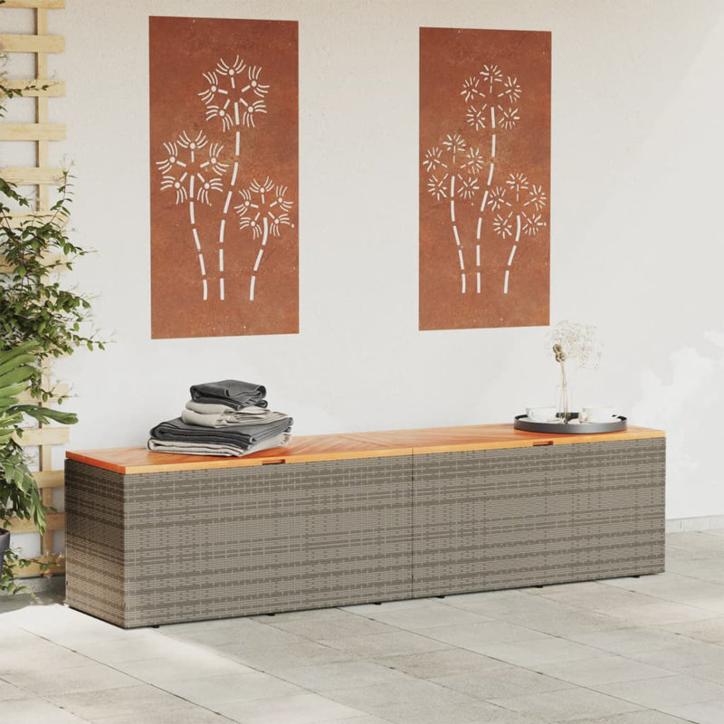 Acacia Steel/Solid Wood/Wicker Deck Box, Brown/Gray