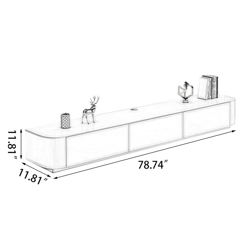 Beige Solid Manufactured Wood TVStands, 11.81" H x 78.74" L x 11.81" W