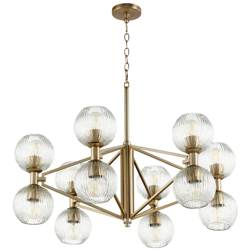 Helios 12 - Light Modern Linear Chandelier, Aged Brass