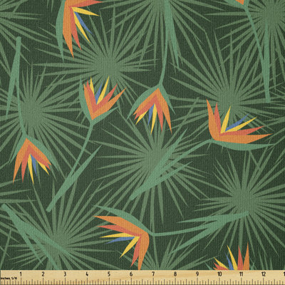 Cunegonda Tropical Birds of Paradise Flowers Among Greenery Island Multi-Purpose Fabric