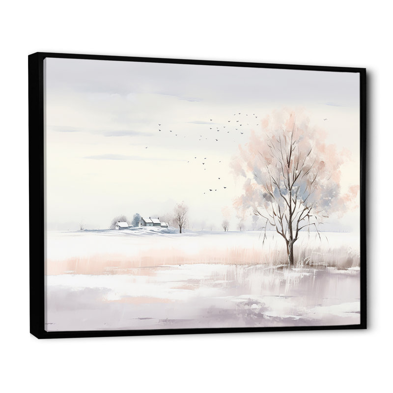 Paysage d'hiver, minimalisme - Paysage d'hiver, H 16 po x l 32 po x P 1 po, Cadre flottant noir