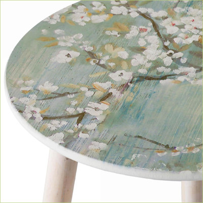 Tables basses gigognes en bois aggloméré inspirées de la nature avec dessus en cerisier fleuri pour le salon, ensemble de 2