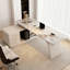 Bureau en coin moderne en forme de L avec plaque latérale-892164961-892164963