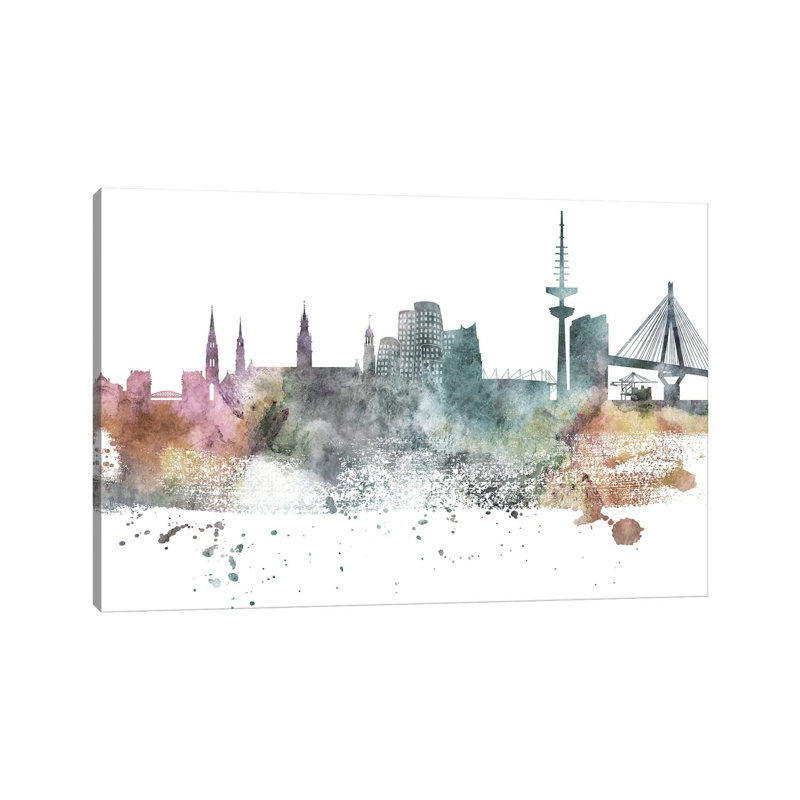 Dusseldorf Pastel Skyline by Wall Decor Addict - Wrapped Canvas Painting, 152.5 cm H x 101.5 cm W