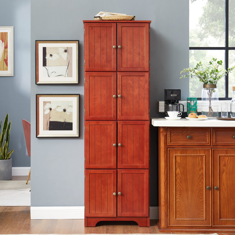 Armoire de rangement 72,4 po avec 8 portes et 4 tablettes. Cerisier. Pour le salon, la cuisine, le bureau, la poignée et la salle à manger au design charmant, finition lisse en métal rétro