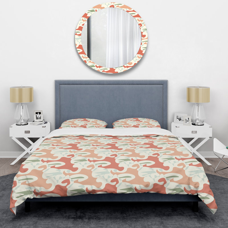 Ensemble de housse de couette en microfibre brun / vert 2 pièces, Housse de couette pour grand lit et 2 taies décor
