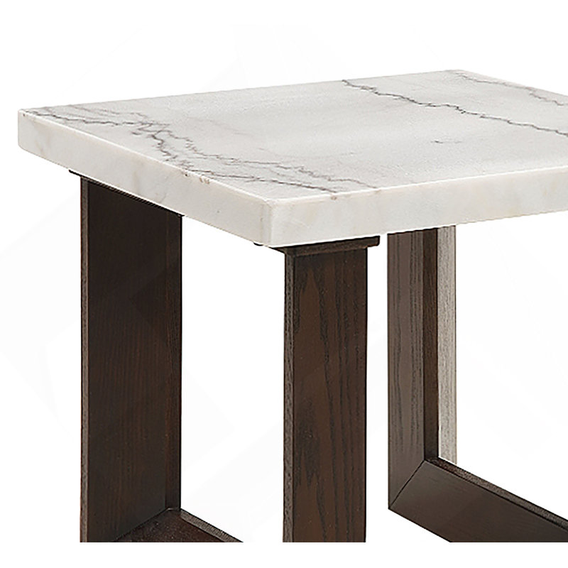 Table de bout en marbre blanc naturel et finition espresso