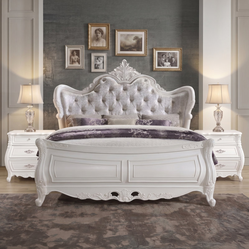 Jaria King, 3 pièces, blanc, Très grand, 3 Pcs: Bed, 2 Nightstands