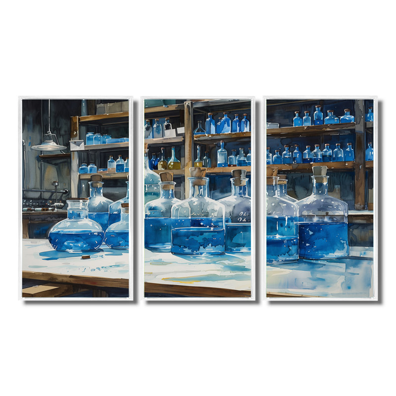 Laboratoire chimique, ensemble d'art mural, Toile encadrée flottée blanche, H 40 po x l 60 po x P 1 po