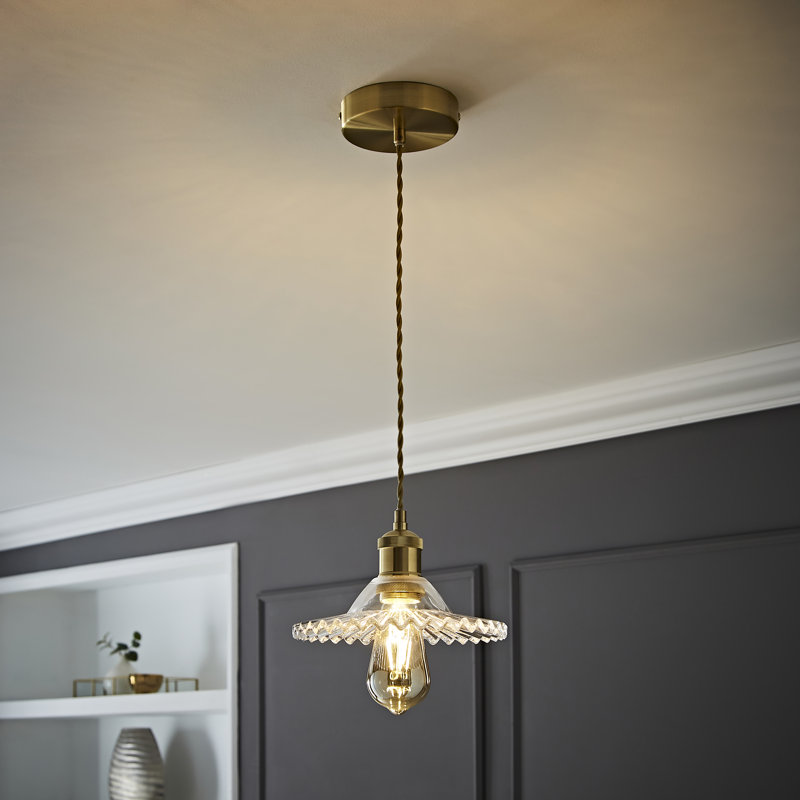 Lucrezia Pendant Light with Amber Frilled Glass Shade, No, Clear