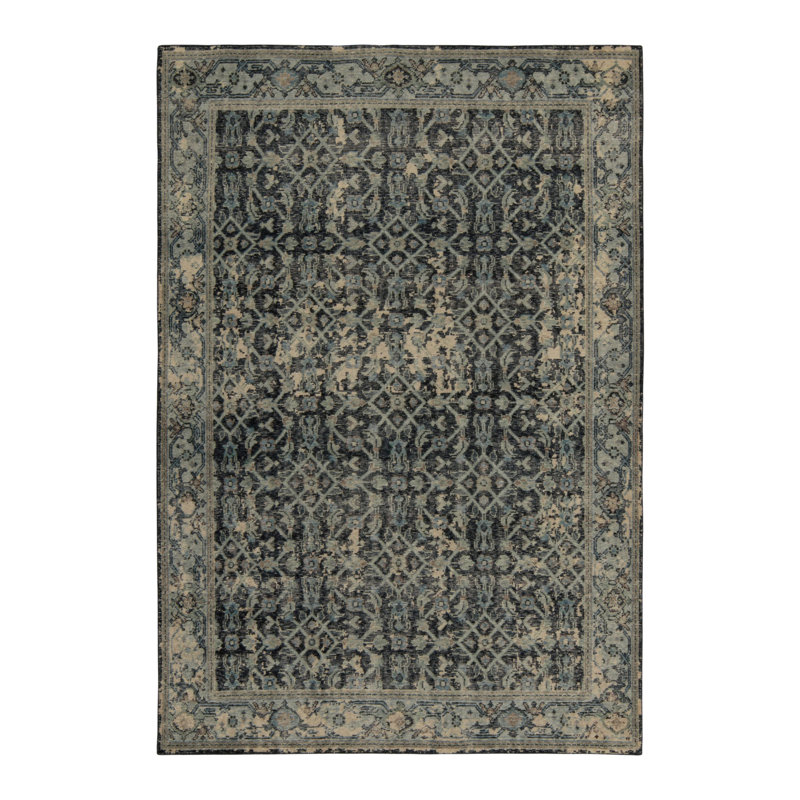 Distressed Homage Hand Knotted Wool Geometric Area Rug, Runner 3' x 8'