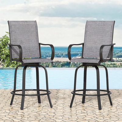Ensemble de 2 tabourets de patio, tabourets de bar d'extérieur pivotants en tissu textilène, pivotant à 360 °, toutes saisons, confort ergonomique pour l'extérieur