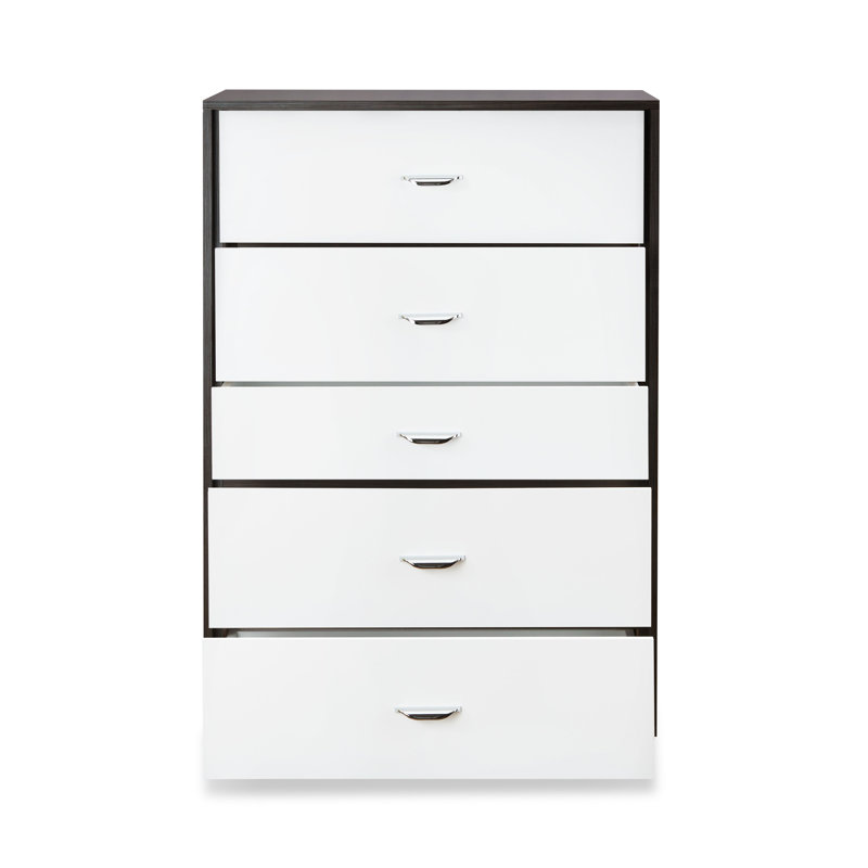 Chatrice 5-Drawer Rectangular Chest, White/Silver