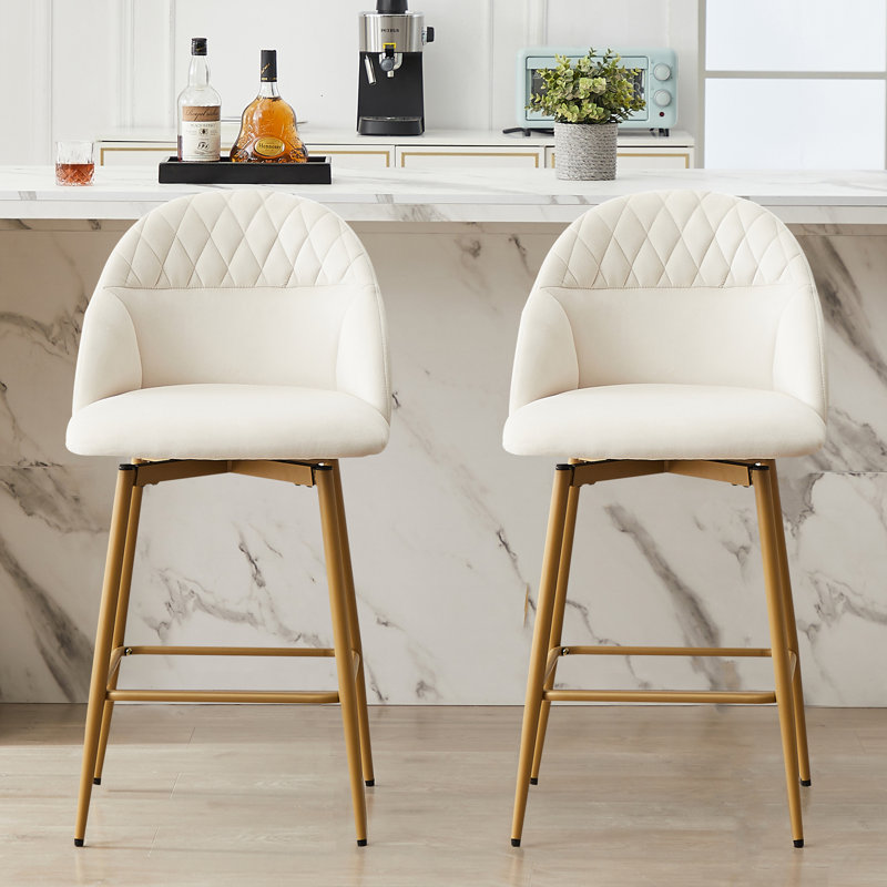 Kisa Swivel Velvet Bar & Counter Stool (Set of 2), Counter Stool (24” Seat Height, Beige