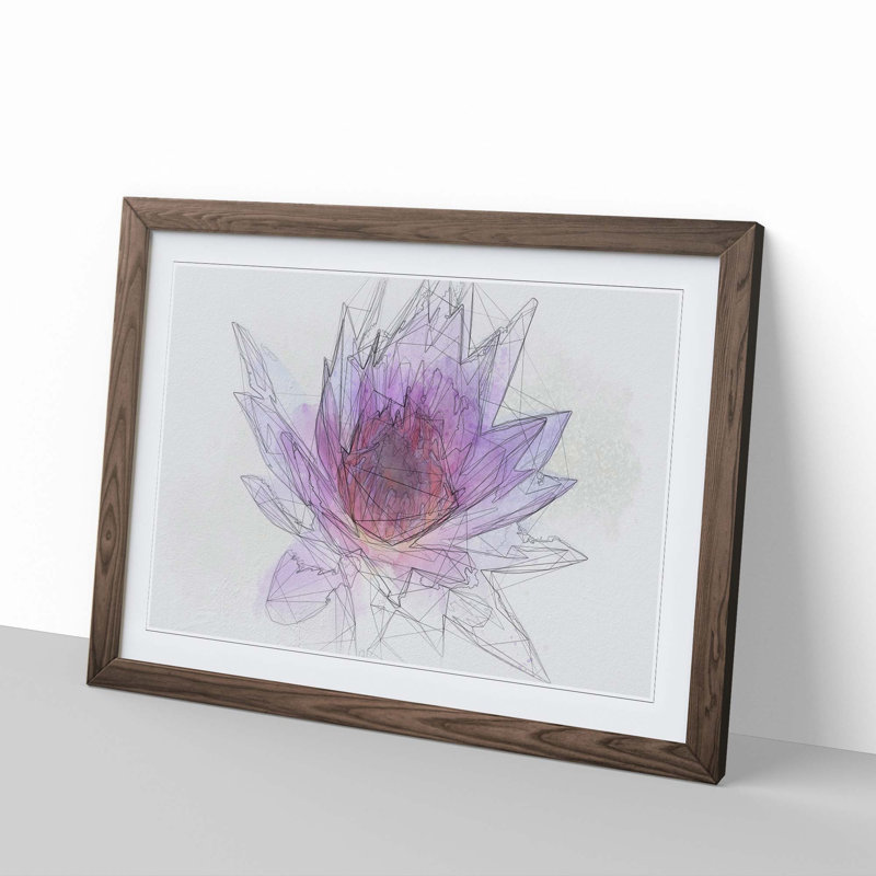 Water Lily in Abstract - Picture Frame Graphic Art Print, 35cm H x 50cm W x 2cm D, Walnut