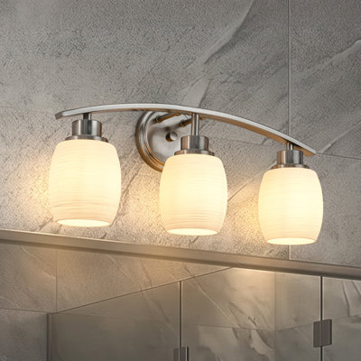 Modern Contemporary 3-light Bathroom Vanity Light Satin Nickel Wall Sconce With Textured Opal Glass Shades 20-inch Wall Mounted Fixture For Mirror Hallway