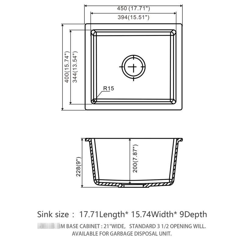 Black Quartz Undermount Kitchen Sink 17.71"X16.03" - Advanced Composite For A Stable Sink, Eliminates Noise And Dirt, Non Porous Cleaner Surfaces, Rounded Design, Comes With Guide Bottom Grid Granite