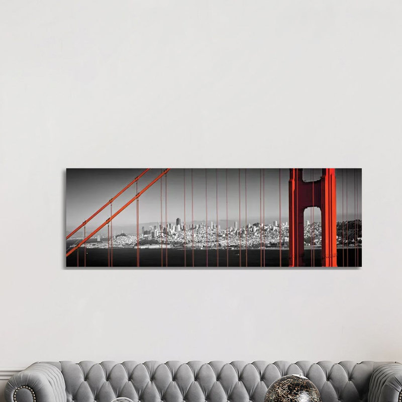 "Golden Gate Bridge Panoramic Downtown View" par Melanie Viola, reproduction d’art graphique panoramique