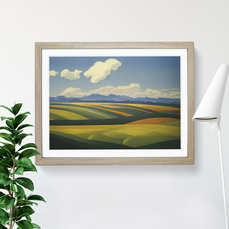 Contemporary Spring Meadow Landscape - Framed Print, 34cm H x 46cm W x 2cm D, Oak