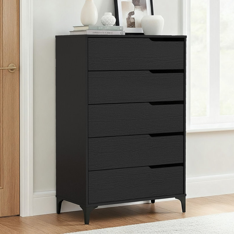 Norcross 5 Drawer 31'' W Dresser, Black Oak