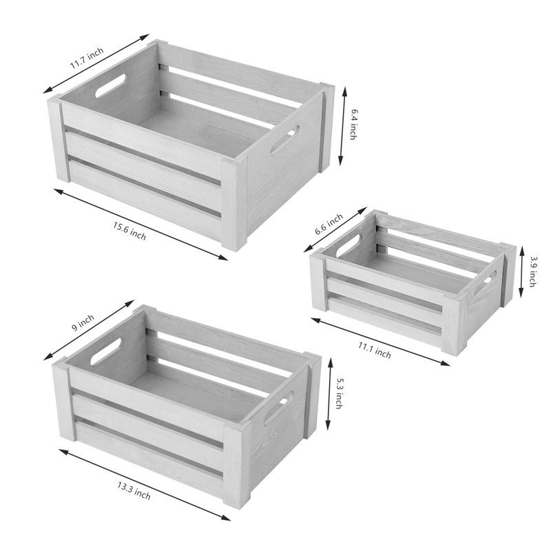 Ensemble de 3 caisses en bois massif, Gris foncé