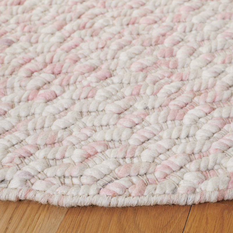 Boud Geometric Hand Loomed Wool/Cotton Area Rug in Pink/Ivory, Round 6'