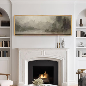 Rustic Countryside "Misty Forest Abstract Landscape Calm Extra Large Framed Artwork Wall Pictures 20x60 inch 