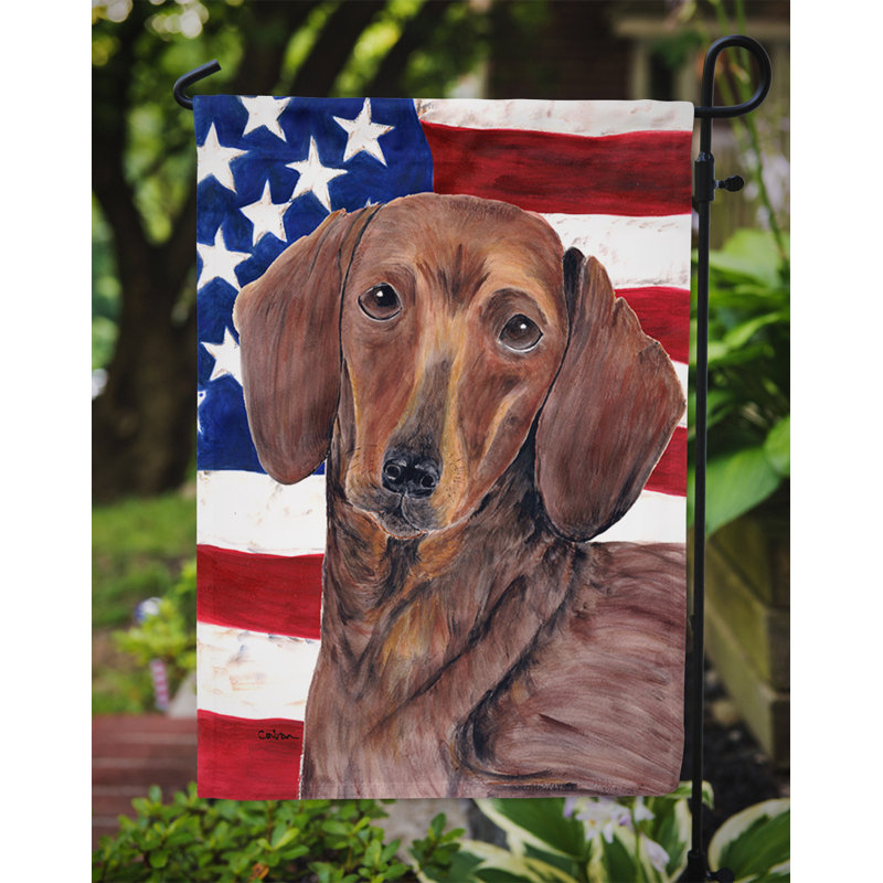 2 côtés en polyester de 2 côtés american drapeau de jardin, Teckel brun