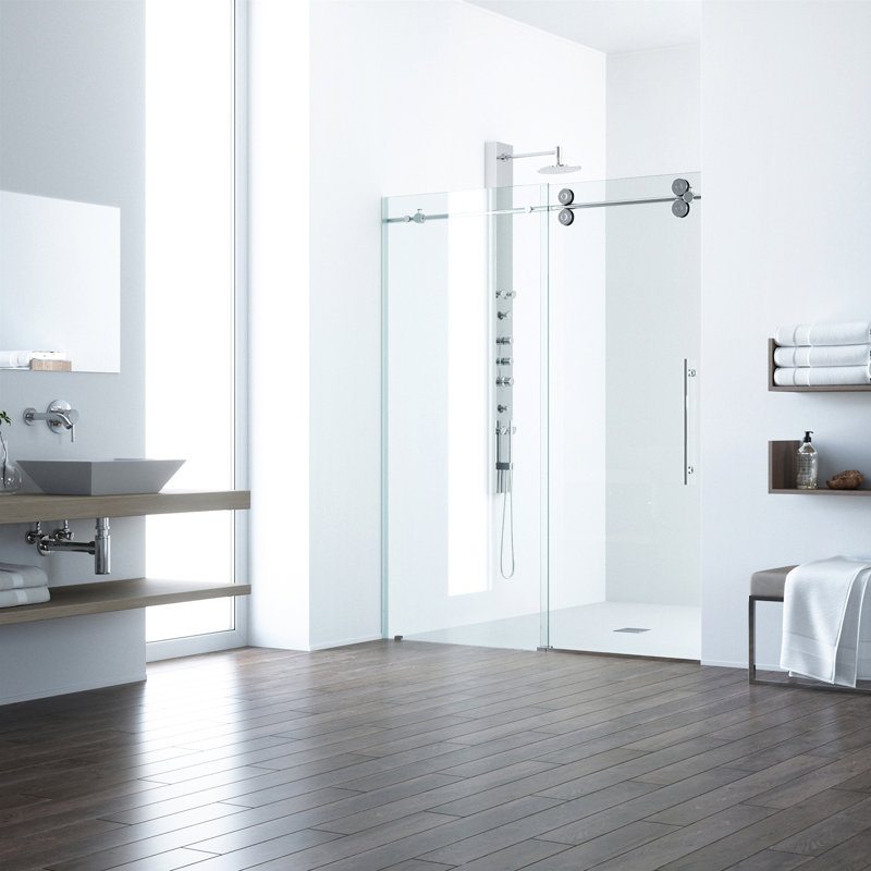 Elan 44-48" W x 74" H Sliding Frameless Shower Door with 3/8" Clear Glass, Chrome