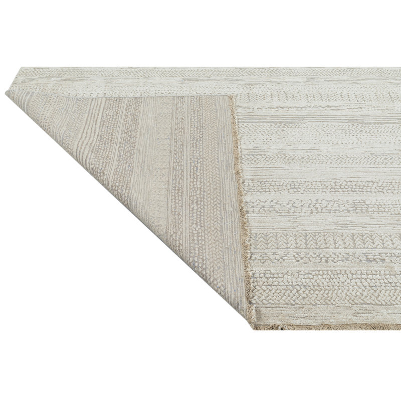 High-Quality Hand-Knotted Silver And Ivory Area Rug, Rectangle 12' x 15'