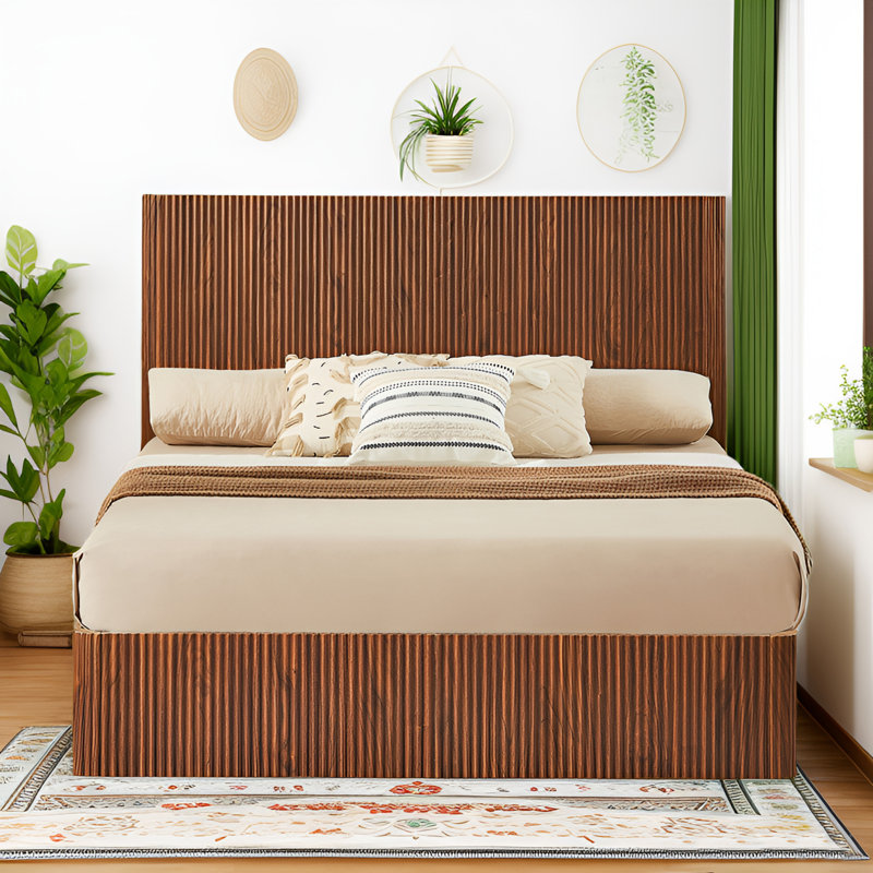 Cadre de lit grand format avec rangement relevable, aucun sommier nécessaire, Noyer