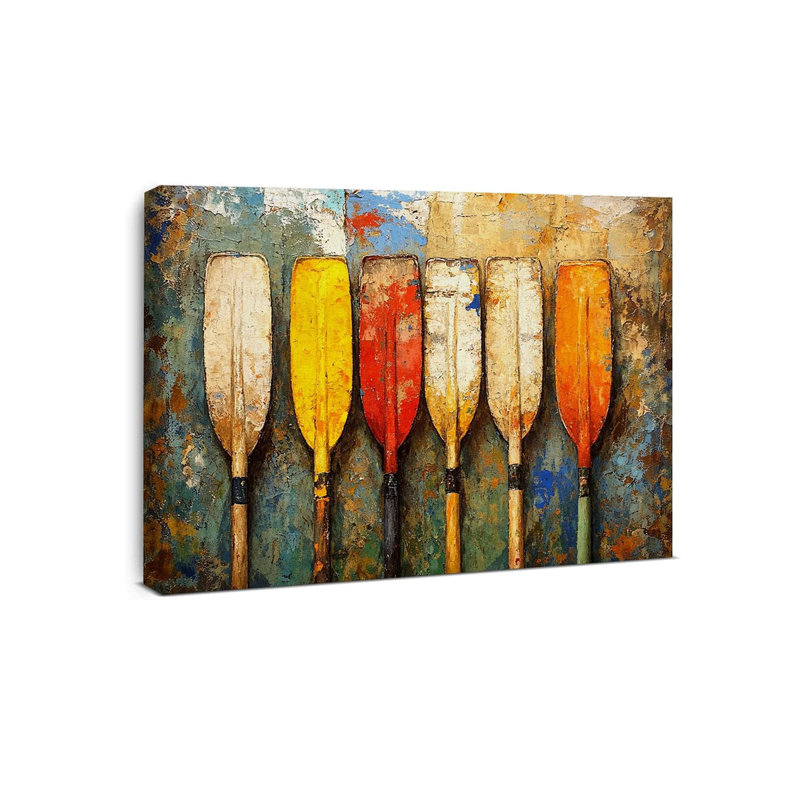 Vintage Boat Oars Canvas Wall Art Decor, Coastal Cabin Lake House Art Prints Framed 8x10