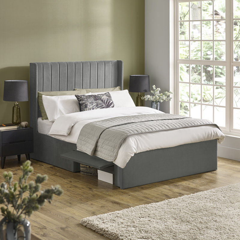 Upholstered Ottoman Storage Bed, Double (4'6), Grey