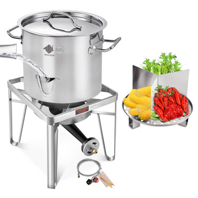 Casserole à vapeur en acier inoxydable de 52 pte avec brûleur au propane portatif de 200 000 lb pour la cuisson en plein air, grande casserole de fruits de mer, légumes, tamale avec bec à eau, diviseur et support à vapeur