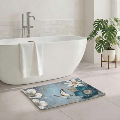 Tapis pour salle de bain Vintage Floral 20 x 32 pouces bleu