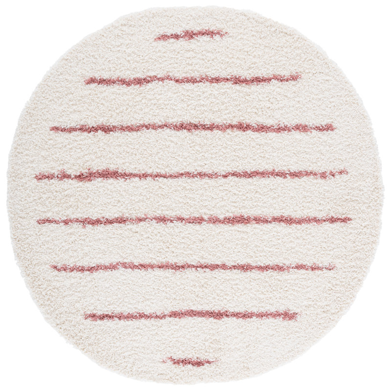 Tapis à poil long Venus 604 en ivoire / rose Venus, Rond 6 pi 7 po