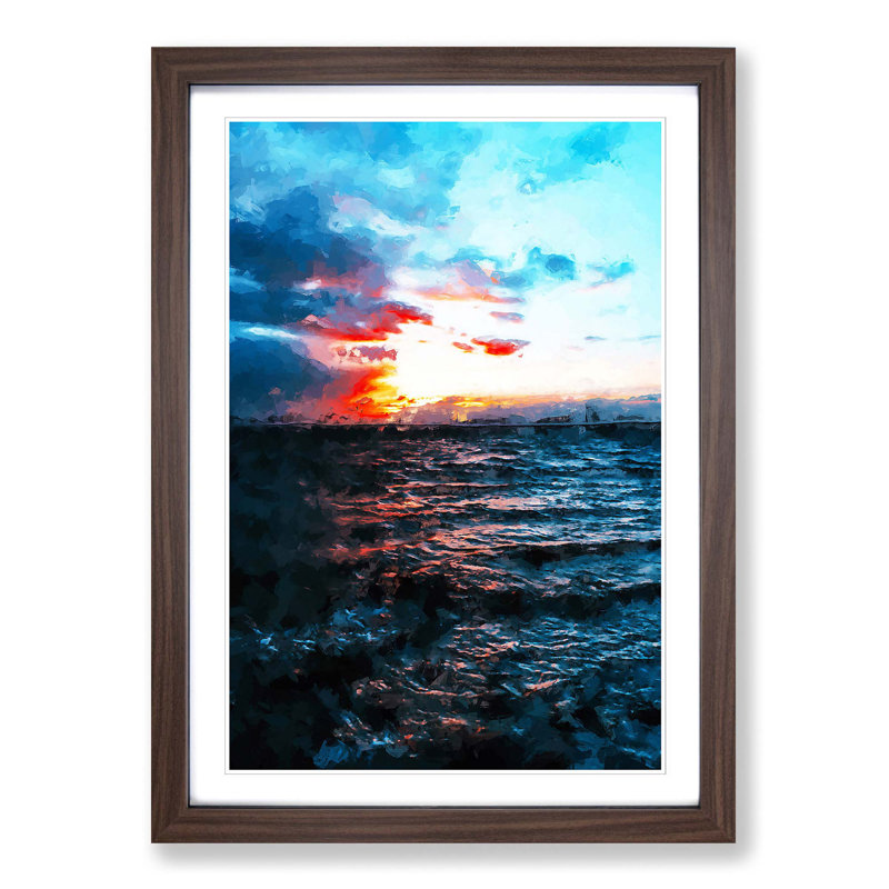 Moody Skies Above the Ocean - Picture Frame Graphic Art Print, Walnut Framed, 87cm H x 62cm W x 2cm D