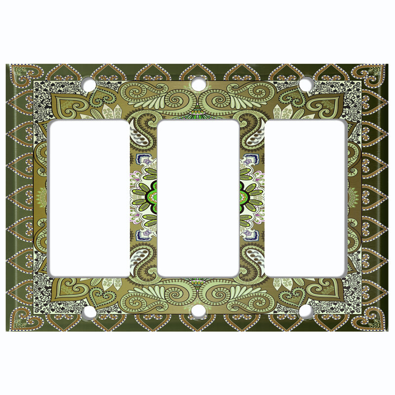 Plaque murale d'interrupteur à bascule 3 bandes Paisley Bandana, Vert olive