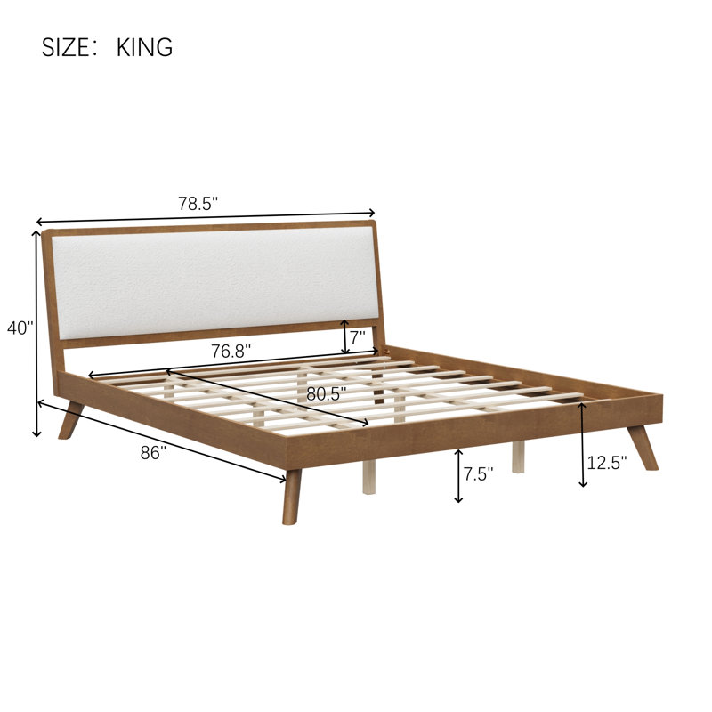 Lit plateforme en bois avec tête de lit et lattes, King, Walnut