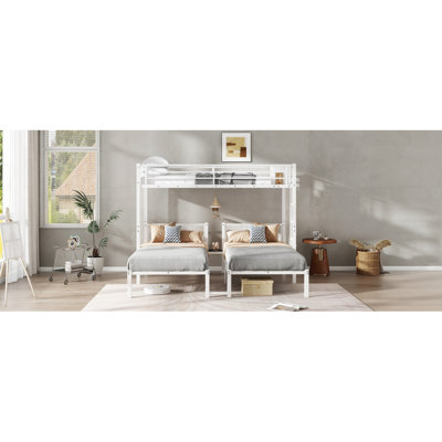 Twin Over Twin & Twin Bunk Beds For 3, Twin XL Over Twin & Twin Bunk Bed Metal Triple Bunk Bed, White